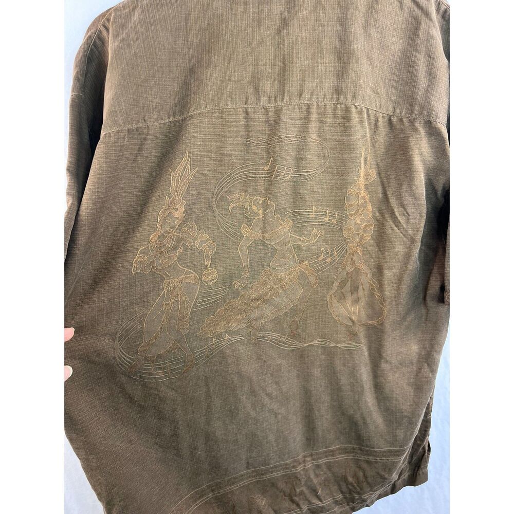Tommy Bahama Silk Embroidered Brown Short Sleeve Camp Button Front Shirt XL - Picture 2 of 5